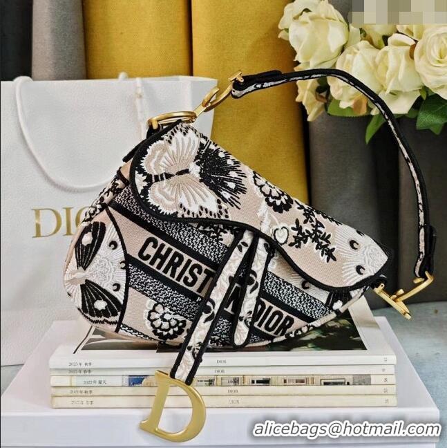 Luxurious Dior Medium Saddle Bag in Multicolor Butterfly Bandana Embroidery CD1817 Beige 2024