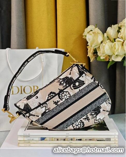 Luxurious Dior Medium Saddle Bag in Multicolor Butterfly Bandana Embroidery CD1817 Beige 2024