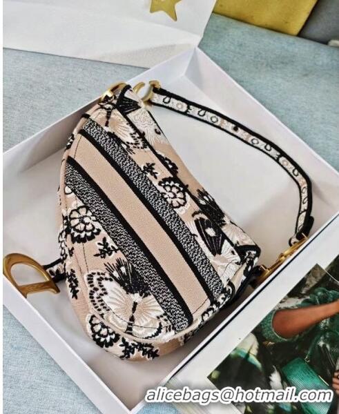 Luxurious Dior Medium Saddle Bag in Multicolor Butterfly Bandana Embroidery CD1817 Beige 2024