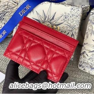 Promotional Dior Lady Dior Card Holder in Supple Cannage Lambskin CD1101 Red 2024