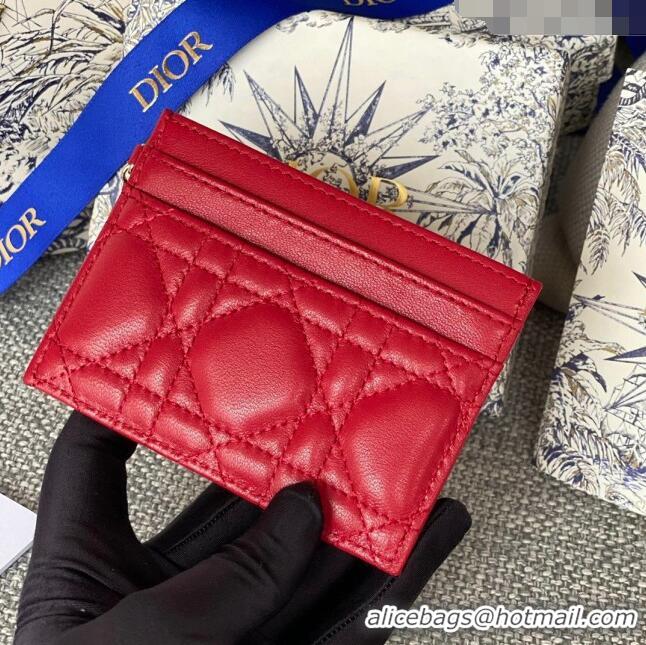 Promotional Dior Lady Dior Card Holder in Supple Cannage Lambskin CD1101 Red 2024