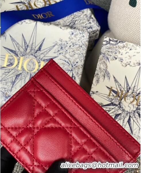 Promotional Dior Lady Dior Card Holder in Supple Cannage Lambskin CD1101 Red 2024