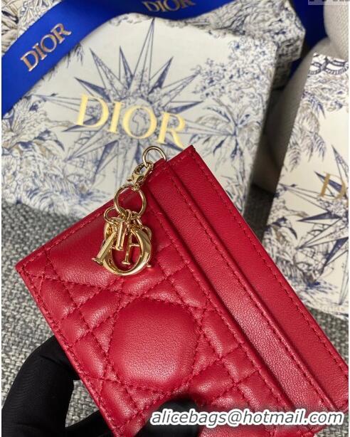 Promotional Dior Lady Dior Card Holder in Supple Cannage Lambskin CD1101 Red 2024