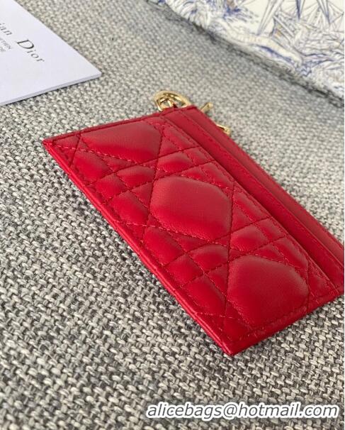 Promotional Dior Lady Dior Card Holder in Supple Cannage Lambskin CD1101 Red 2024