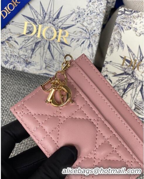 Good Taste Dior Lady Dior Card Holder in Supple Cannage Lambskin CD1102 Pink 2024