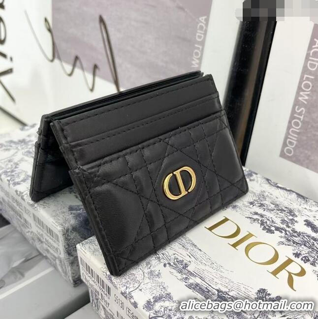 Reasonable Price Dior Caro Five-Slot Card Holder Wallet in Calfskin CD1105 Black 2024