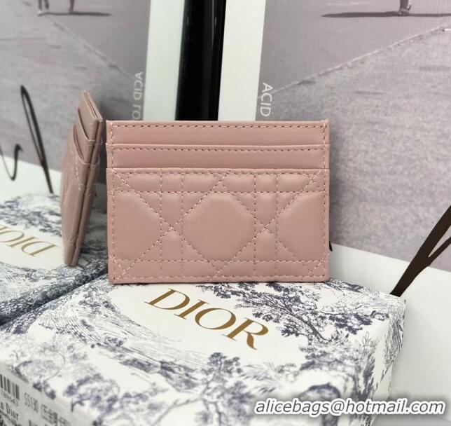 Best Price Dior Caro Five-Slot Card Holder Wallet in Calfskin CD1105 Light Pink 2024