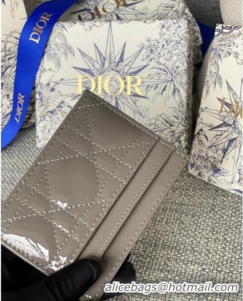 Shop Grade Dior Lady Dior Zipped Card Holder in Patent Cannage Calfskin CD1115 Gray 2024