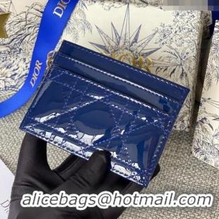 Grade Design Dior Lady Dior Zipped Card Holder in Patent Cannage Calfskin CD1115 Blue 2024