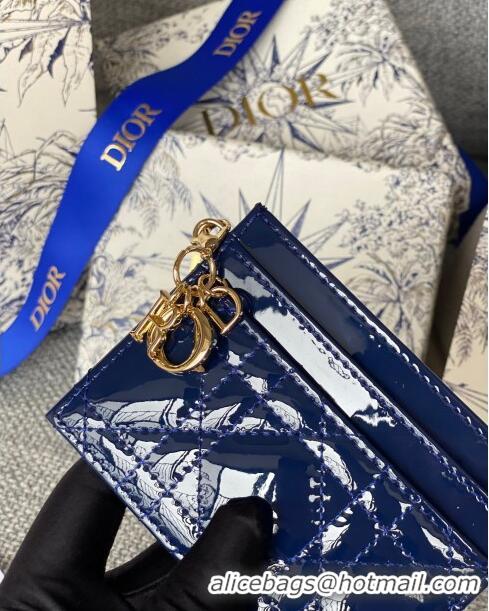 Grade Design Dior Lady Dior Zipped Card Holder in Patent Cannage Calfskin CD1115 Blue 2024