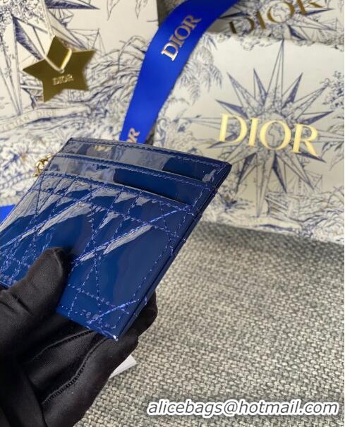 Grade Design Dior Lady Dior Zipped Card Holder in Patent Cannage Calfskin CD1115 Blue 2024