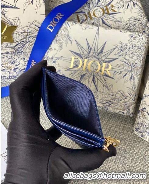 Grade Design Dior Lady Dior Zipped Card Holder in Patent Cannage Calfskin CD1115 Blue 2024