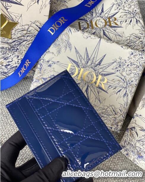 Grade Design Dior Lady Dior Zipped Card Holder in Patent Cannage Calfskin CD1115 Blue 2024