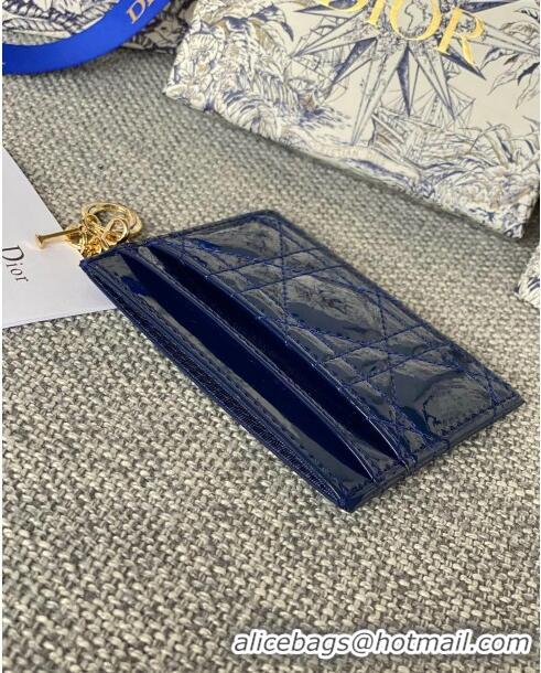 Grade Design Dior Lady Dior Zipped Card Holder in Patent Cannage Calfskin CD1115 Blue 2024