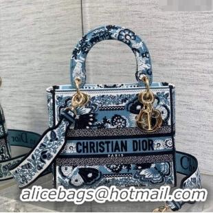 Promotional Dior Medium Lady D-Lite Bag in Butterfly Bandana Embroidery CD8060 Denim Blue 2024