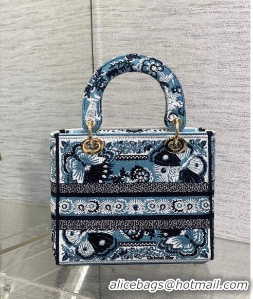 Promotional Dior Medium Lady D-Lite Bag in Butterfly Bandana Embroidery CD8060 Denim Blue 2024