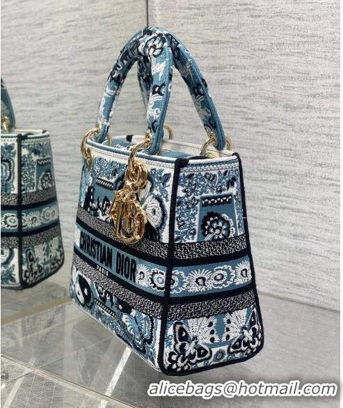 Promotional Dior Medium Lady D-Lite Bag in Butterfly Bandana Embroidery CD8060 Denim Blue 2024