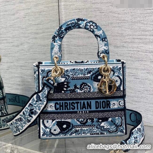 Promotional Dior Medium Lady D-Lite Bag in Butterfly Bandana Embroidery CD8060 Denim Blue 2024