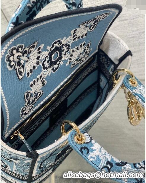 Promotional Dior Medium Lady D-Lite Bag in Butterfly Bandana Embroidery CD8060 Denim Blue 2024