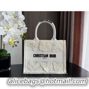 Super Quality Dior Small Book Tote Bag in Transparent Mesh Embroidered with White 3D Macramé-Effect D-Lace Motif CD8057 