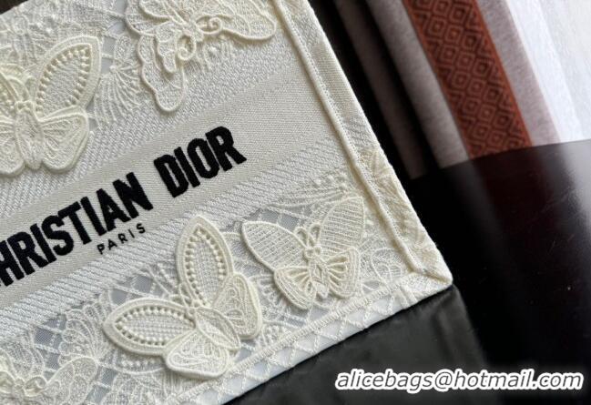 Super Quality Dior Small Book Tote Bag in Transparent Mesh Embroidered with White 3D Macramé-Effect D-Lace Motif CD8057 