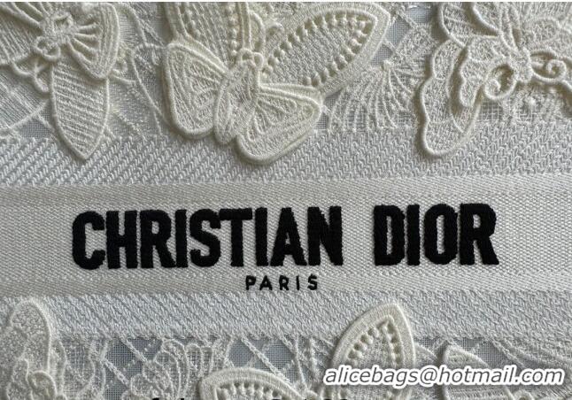 Super Quality Dior Small Book Tote Bag in Transparent Mesh Embroidered with White 3D Macramé-Effect D-Lace Motif CD8057 