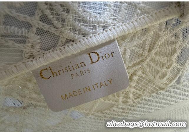 Super Quality Dior Small Book Tote Bag in Transparent Mesh Embroidered with White 3D Macramé-Effect D-Lace Motif CD8057 