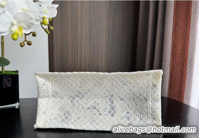 Super Quality Dior Small Book Tote Bag in Transparent Mesh Embroidered with White 3D Macramé-Effect D-Lace Motif CD8057 