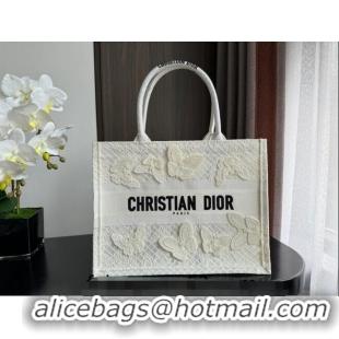 Best Price Dior Medium Book Tote Bag in Transparent Mesh Embroidered with White 3D Macramé-Effect D-Lace Motif CD8057 20