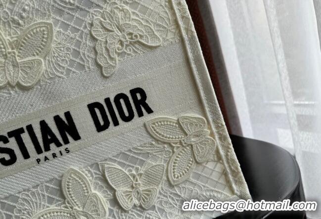 Best Price Dior Medium Book Tote Bag in Transparent Mesh Embroidered with White 3D Macramé-Effect D-Lace Motif CD8057 20