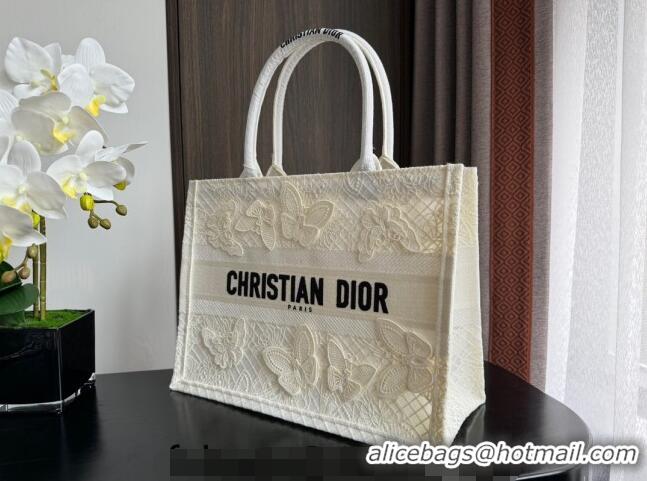 Best Price Dior Medium Book Tote Bag in Transparent Mesh Embroidered with White 3D Macramé-Effect D-Lace Motif CD8057 20