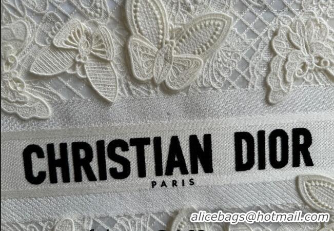 Best Price Dior Medium Book Tote Bag in Transparent Mesh Embroidered with White 3D Macramé-Effect D-Lace Motif CD8057 20