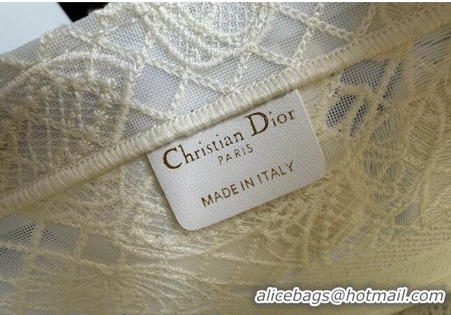 Best Price Dior Medium Book Tote Bag in Transparent Mesh Embroidered with White 3D Macramé-Effect D-Lace Motif CD8057 20