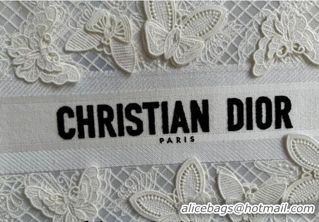 Discount Dior Large Book Tote Bag in Transparent Mesh Embroidered with White 3D Macramé-Effect D-Lace Motif CD8057 2024