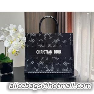 Trendy Design Dior Large Book Tote Bag in Transparent Mesh Embroidered with Black 3D Macramé-Effect D-Lace Motif CD8058 