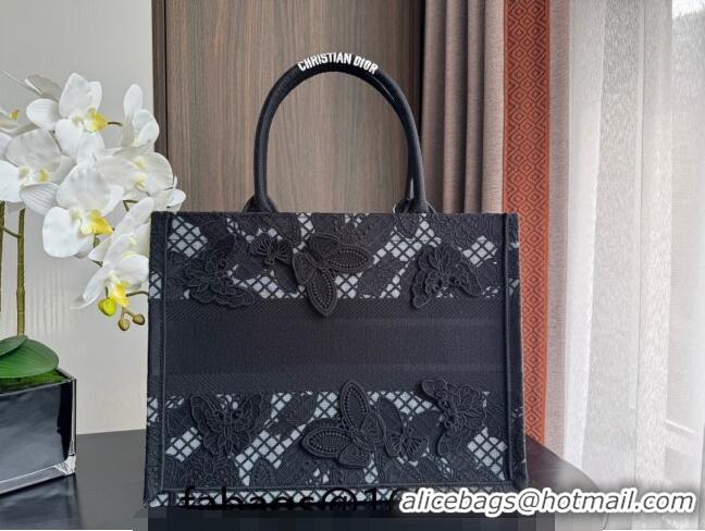 Trendy Design Dior Large Book Tote Bag in Transparent Mesh Embroidered with Black 3D Macramé-Effect D-Lace Motif CD8058 