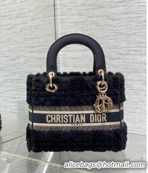 Top Design Dior Medium Lady D-Lite Bag in Cannage Shearling CD0118 Black 2024