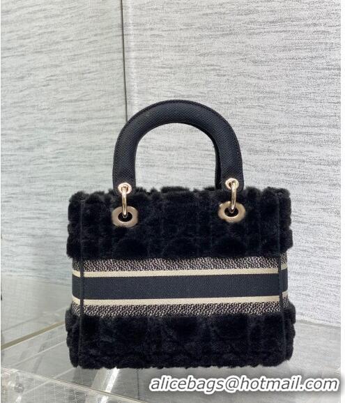 Top Design Dior Medium Lady D-Lite Bag in Cannage Shearling CD0118 Black 2024