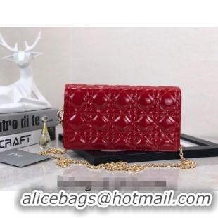 Luxurious Discount Dior Lady Dior Pouch in Patent Cannage Calfskin CD8065 Red 2024