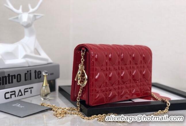 Luxurious Discount Dior Lady Dior Pouch in Patent Cannage Calfskin CD8065 Red 2024