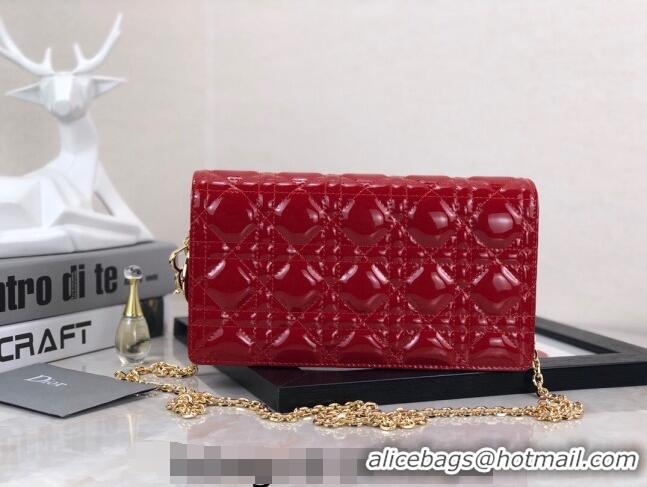 Luxurious Discount Dior Lady Dior Pouch in Patent Cannage Calfskin CD8065 Red 2024