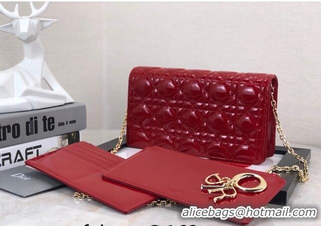 Luxurious Discount Dior Lady Dior Pouch in Patent Cannage Calfskin CD8065 Red 2024