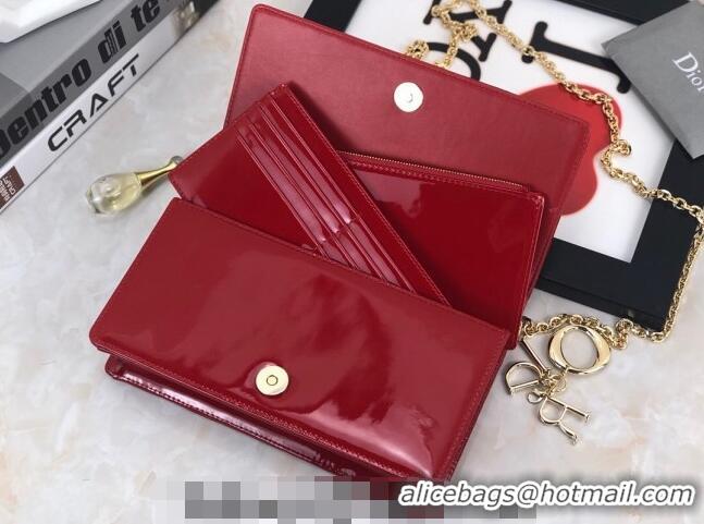 Luxurious Discount Dior Lady Dior Pouch in Patent Cannage Calfskin CD8065 Red 2024