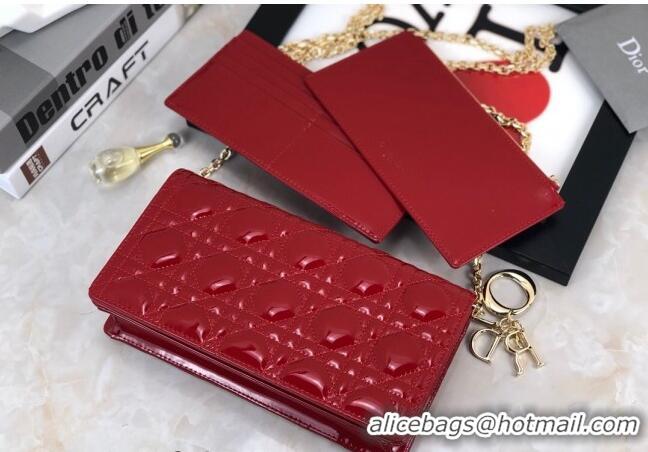 Luxurious Discount Dior Lady Dior Pouch in Patent Cannage Calfskin CD8065 Red 2024