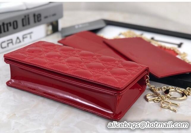 Luxurious Discount Dior Lady Dior Pouch in Patent Cannage Calfskin CD8065 Red 2024