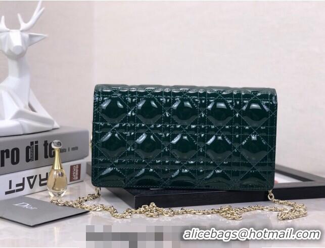 Hot Sell Cheap Dior Lady Dior Pouch in Patent Cannage Calfskin CD8065 Green 2024