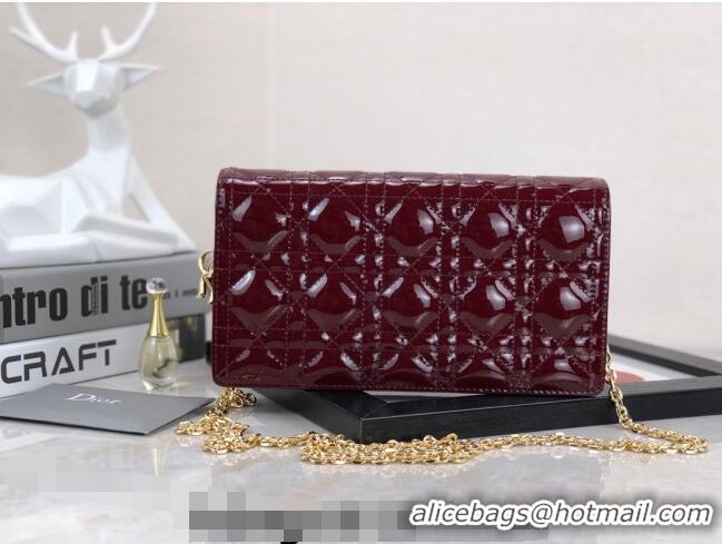 Good Taste Dior Lady Dior Pouch in Patent Cannage Calfskin CD8065 Burgundy 2024