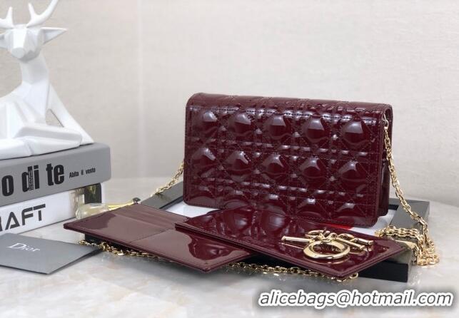 Good Taste Dior Lady Dior Pouch in Patent Cannage Calfskin CD8065 Burgundy 2024