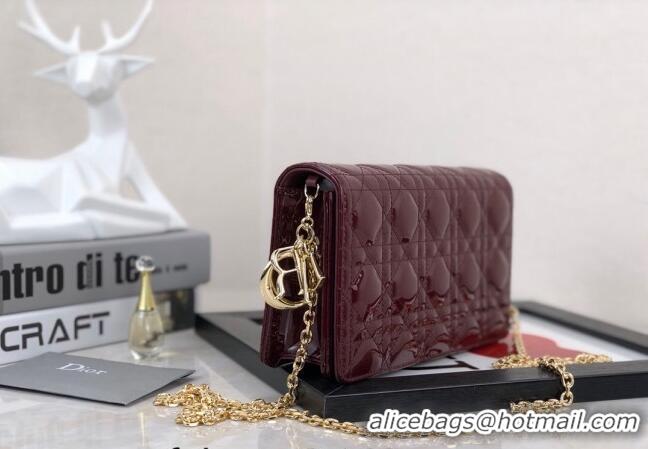 Good Taste Dior Lady Dior Pouch in Patent Cannage Calfskin CD8065 Burgundy 2024