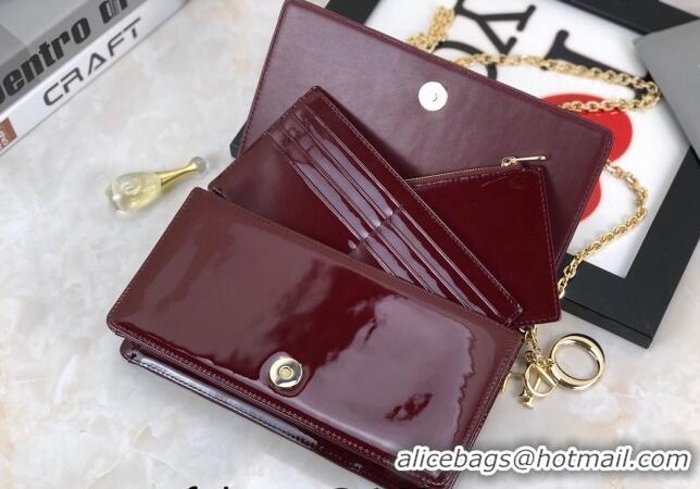 Good Taste Dior Lady Dior Pouch in Patent Cannage Calfskin CD8065 Burgundy 2024